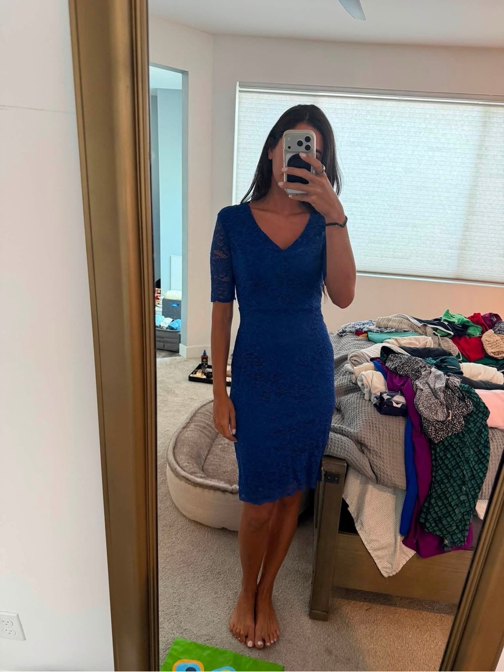 Enfocus Studio Royal Blue Lace V-Neck Midi Dress